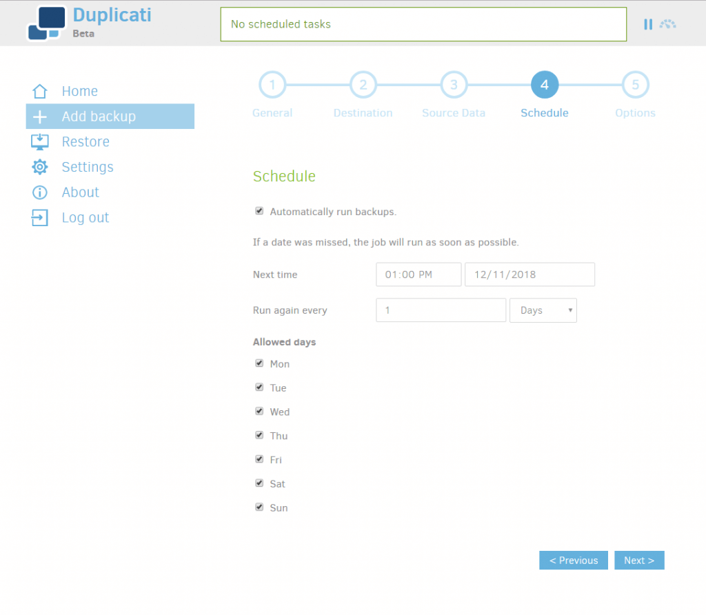 Duplicati -Select backup Schedule