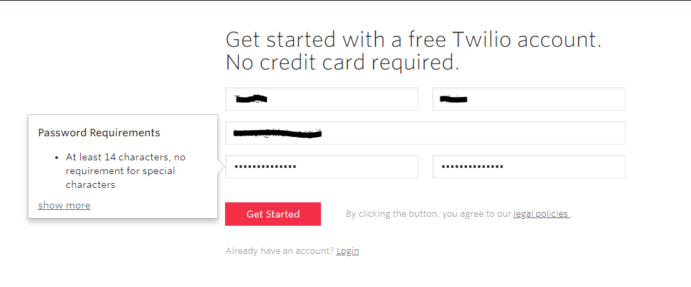 Twilio Signup account details