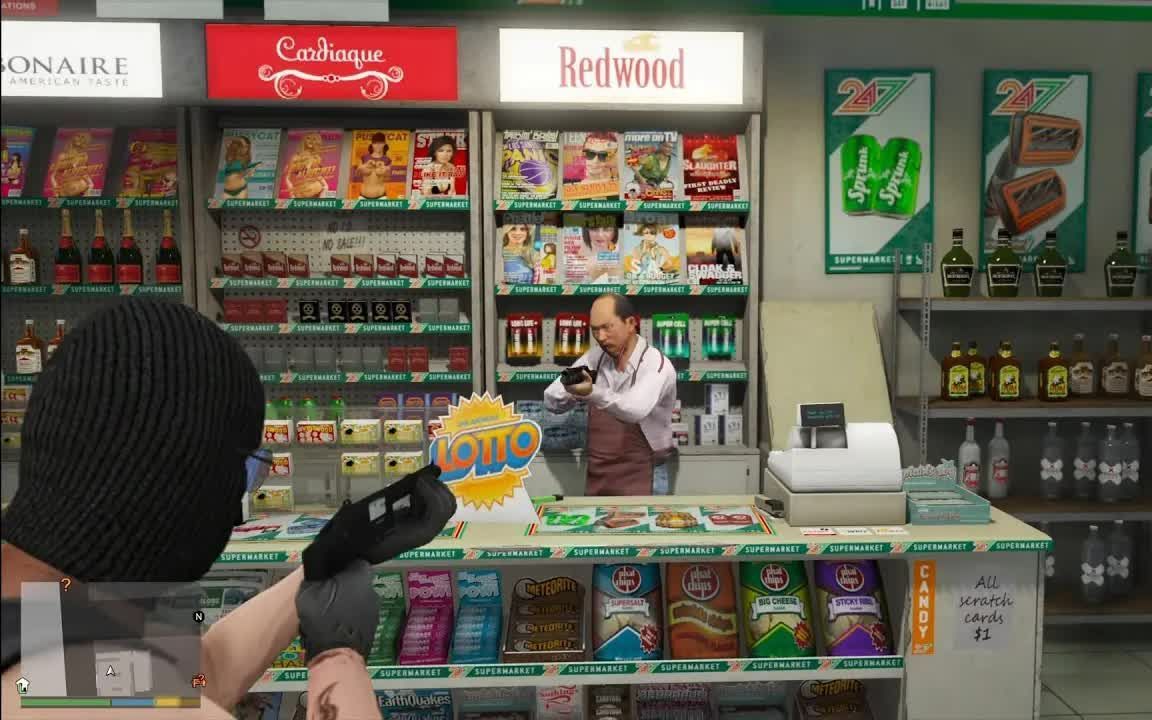 乔《GTA线上》- 小卖部豪劫被店主保镖包围+五星级逃生