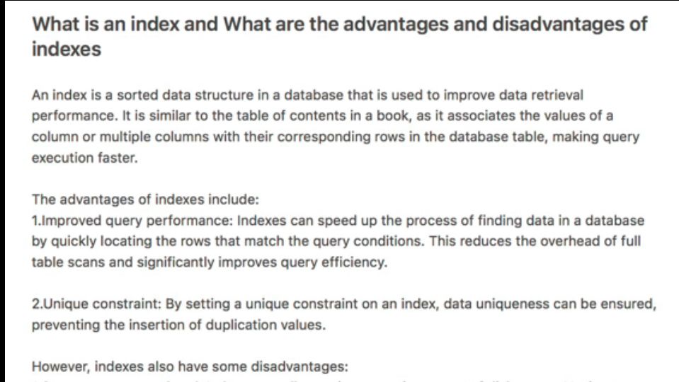 Java英语面试题之What is an index