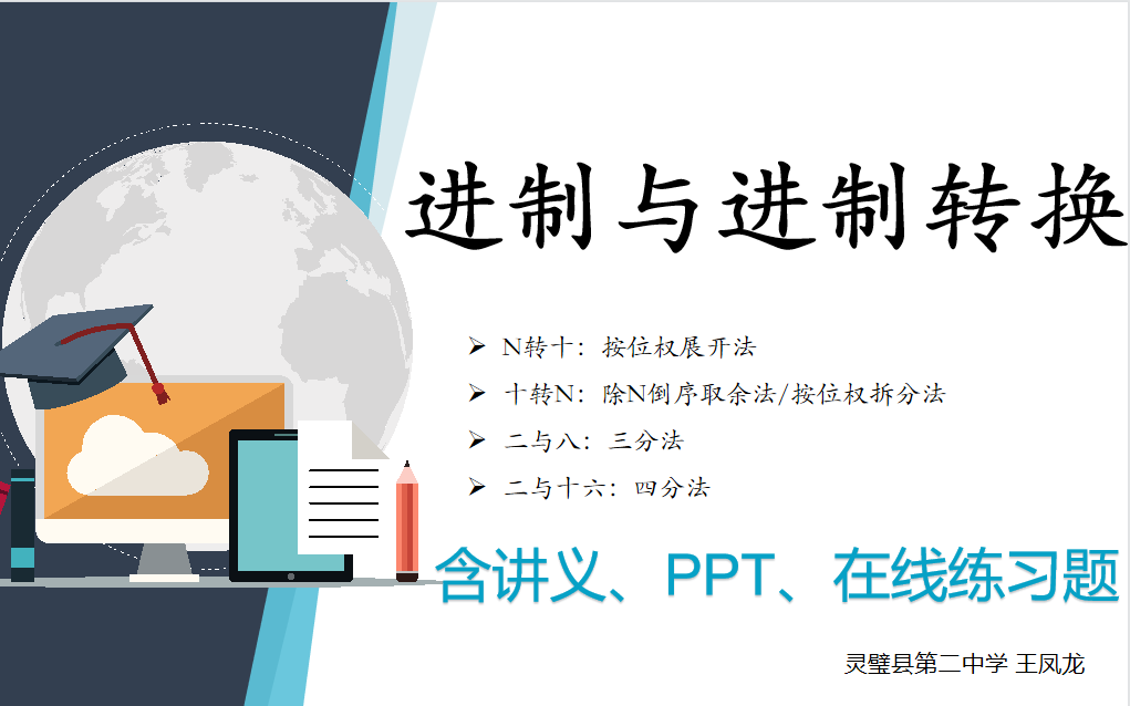 进制与进制转换详解，三要素、转换方法和速算技巧，二进制、八进制、十进制、十六进制的相互转换，普高会考和职高对口高考必考题，含讲义、PPT课件、教案、在线练习题