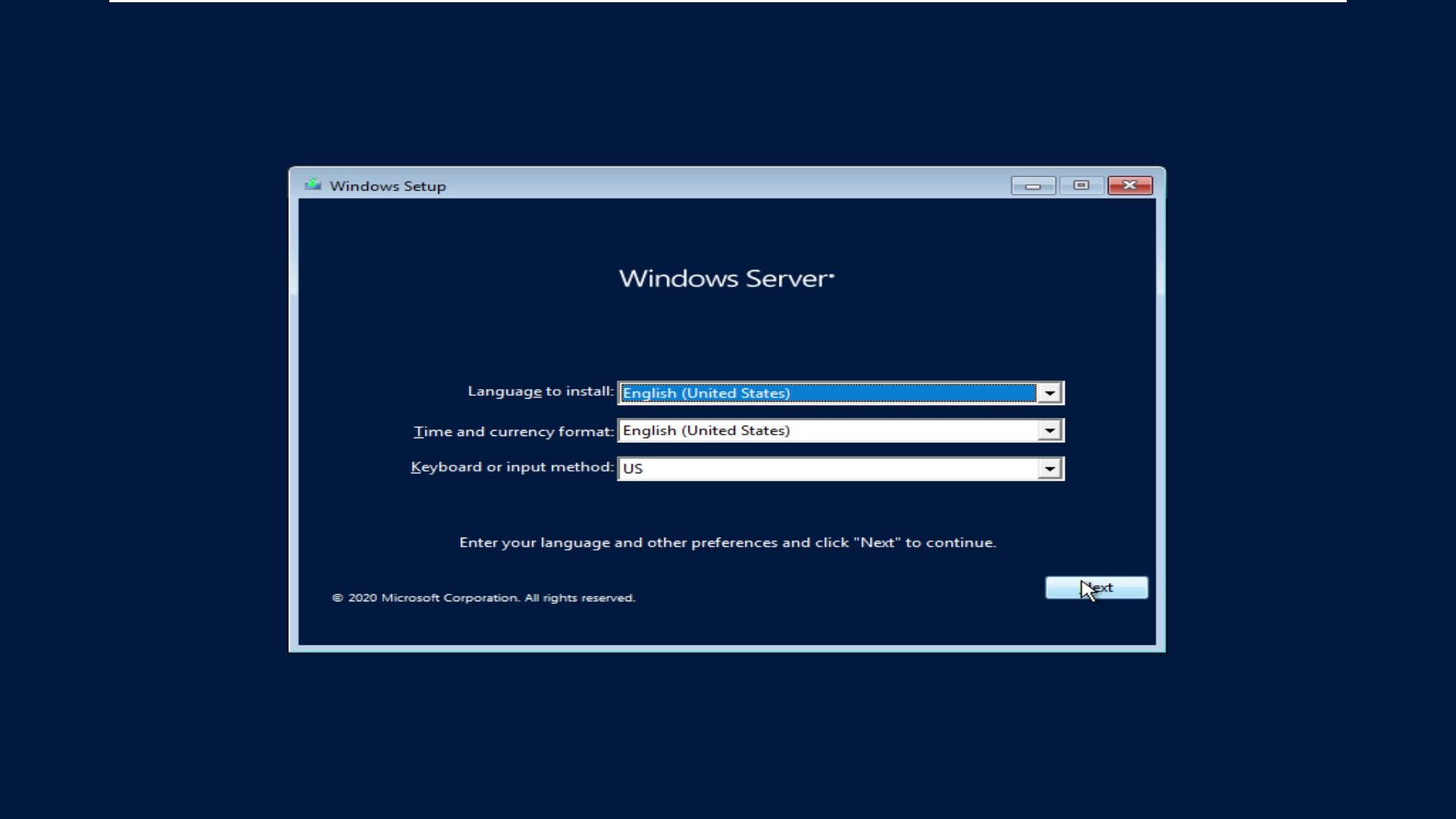 Windows Server, Version 20H2安装