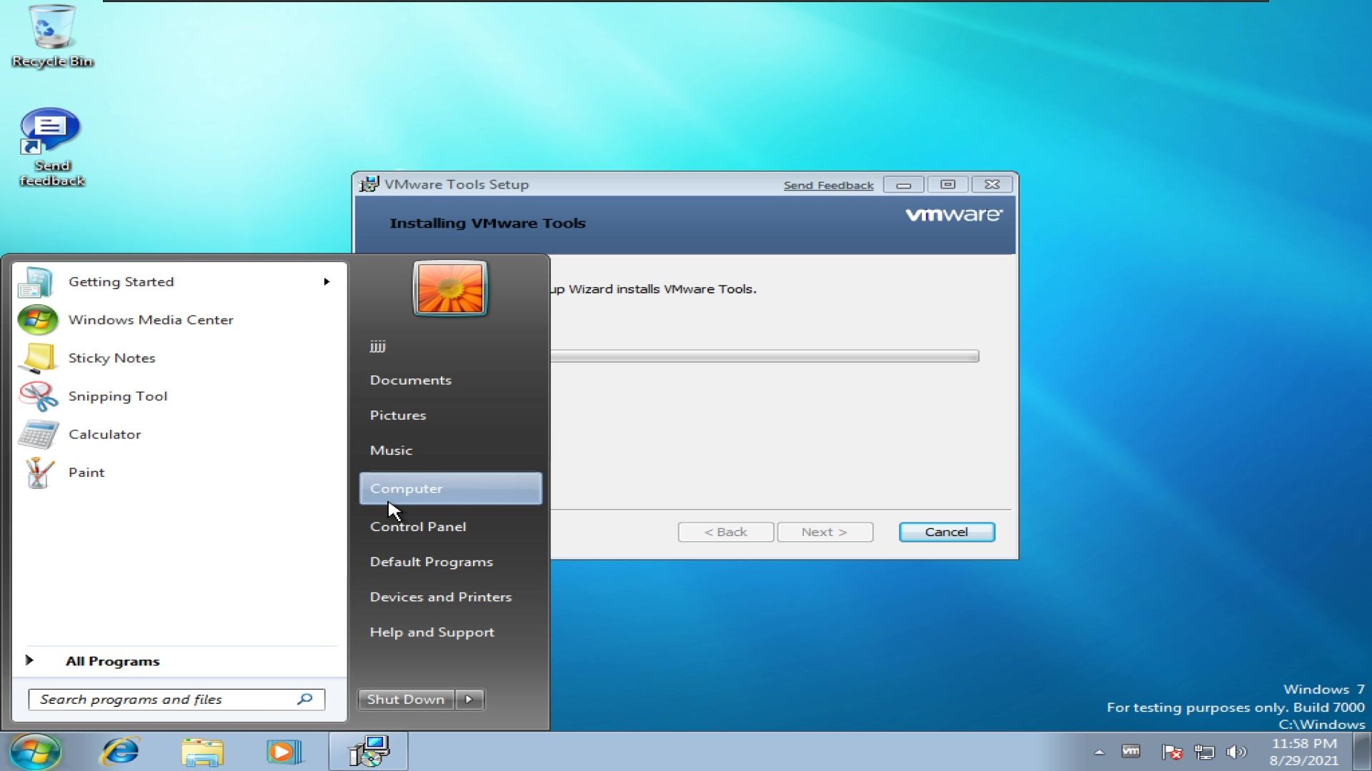 如何在Windows 测试版安装VMware Tools