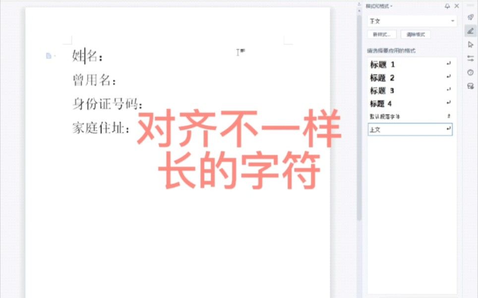 对齐不一样长的字符
