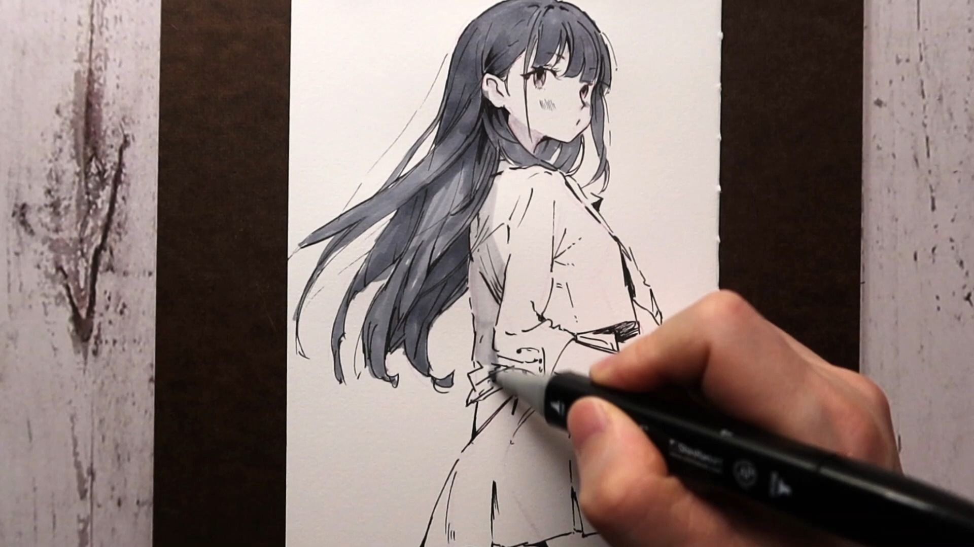 Bin Sen Modis037 - Drawing using a reference back view      #asmr #drawing #art