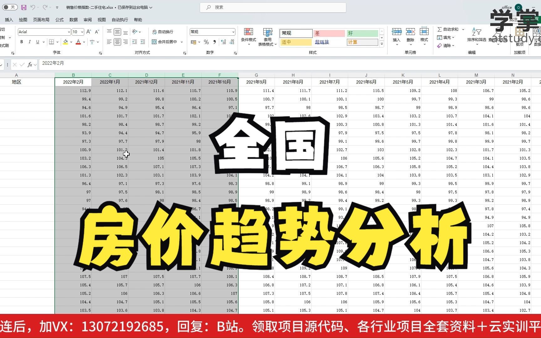 数据分析入门必学：2021-2022全国房价指数趋势分析（含项目资料）