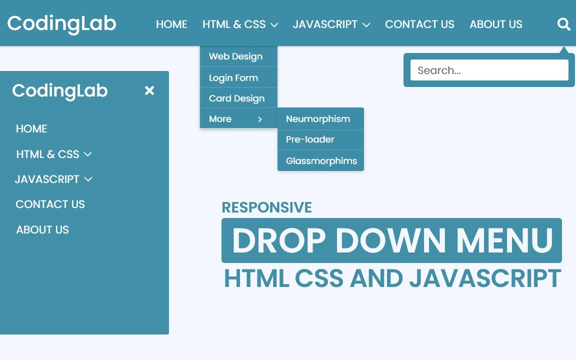 使用HTML CSS和JavaScript的带有子菜单的响应式下拉菜单