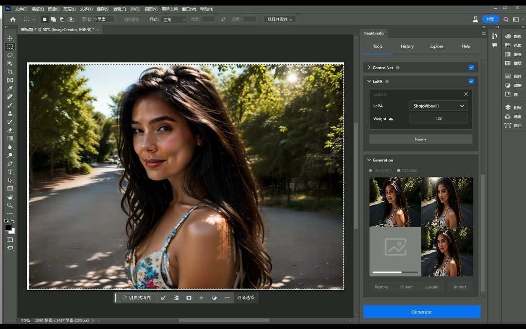 photoshop bate AI 25.1版+imagecreator插件，相当于把stablediffusiongAI绘画软件直接搬到了PS中
