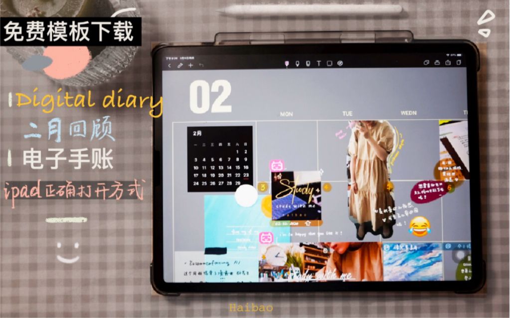 【电子手账】一直以来ipad都用错了？！全年多彩模板下载｜noteshelf｜不能代替纸？｜二月回顾过程｜使用技巧｜日记教程｜ipadpro拼贴｜haibao