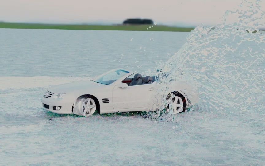 Houdini汽车轮与水交互Wheels of Water splashes with Mercedes car driving